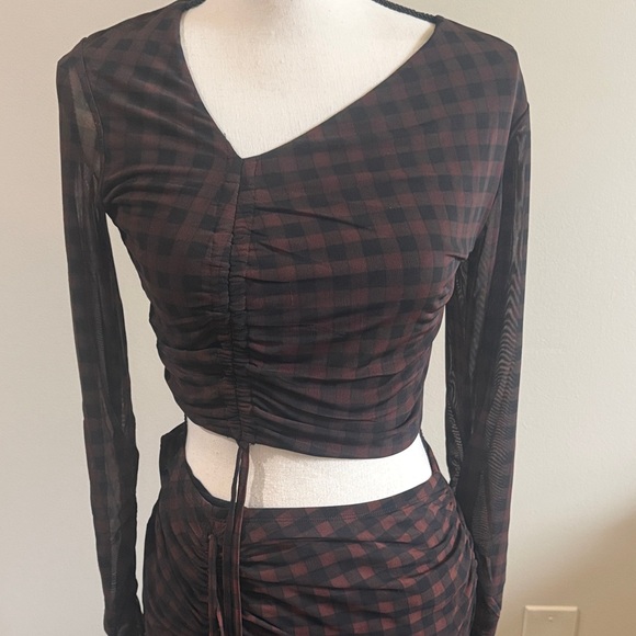 House of Harlow 1960 Asymmetrical Plaid Dress in Brown - Picture 2 of 9